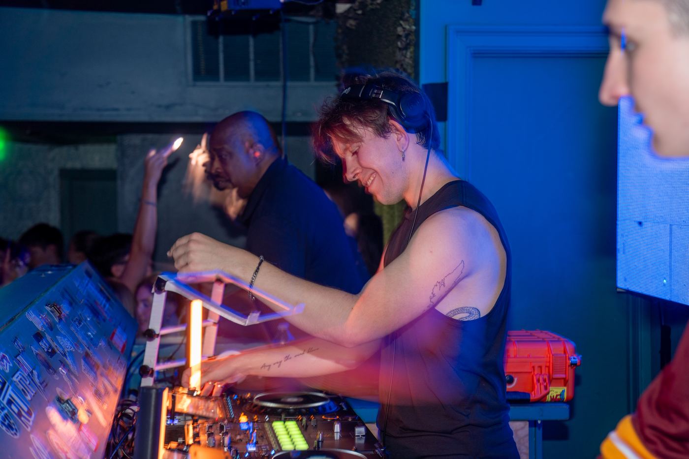 Dougal mixing under blue lights