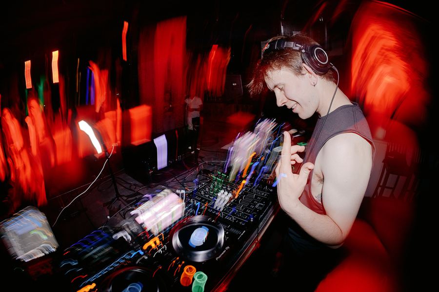 Dougal at the controller with red light trails